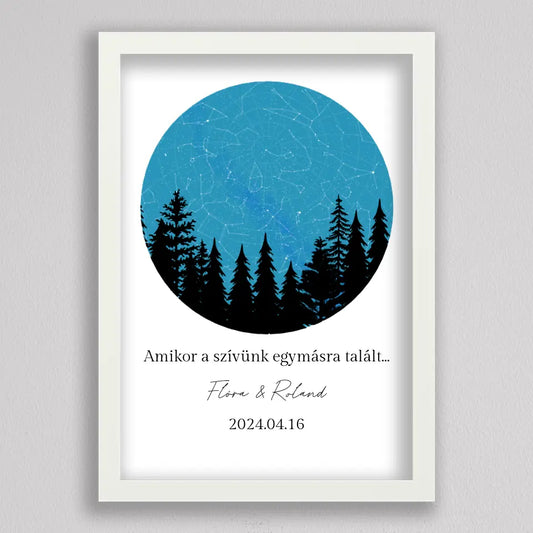 Csillagtérkép éjszakai erdő sziluettel - többszínű