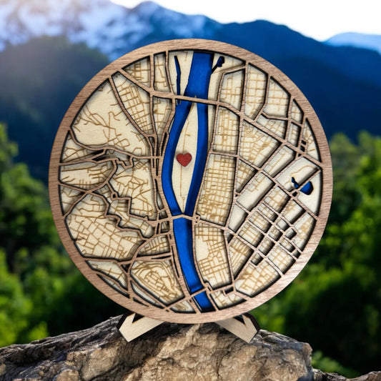 Kör alakú, egyedi lézervágott fa térkép ajándék