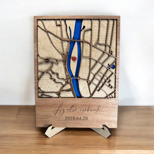 Egyedi lézervágott fa térkép ajándék