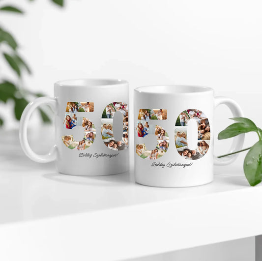 Egyedi 50-es számos fotós bögre