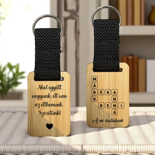 Fa kulcstartó családoknak Scrabble stílusban- 5x3 cm