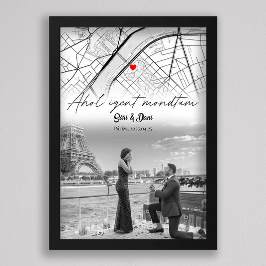 Eljegyzésünk története – Személyre Szabható Térképes Poszter