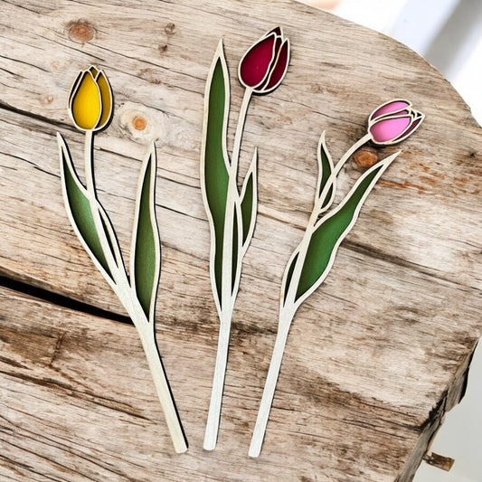 Színes lézervágott fa tulipán csokor dekoráció