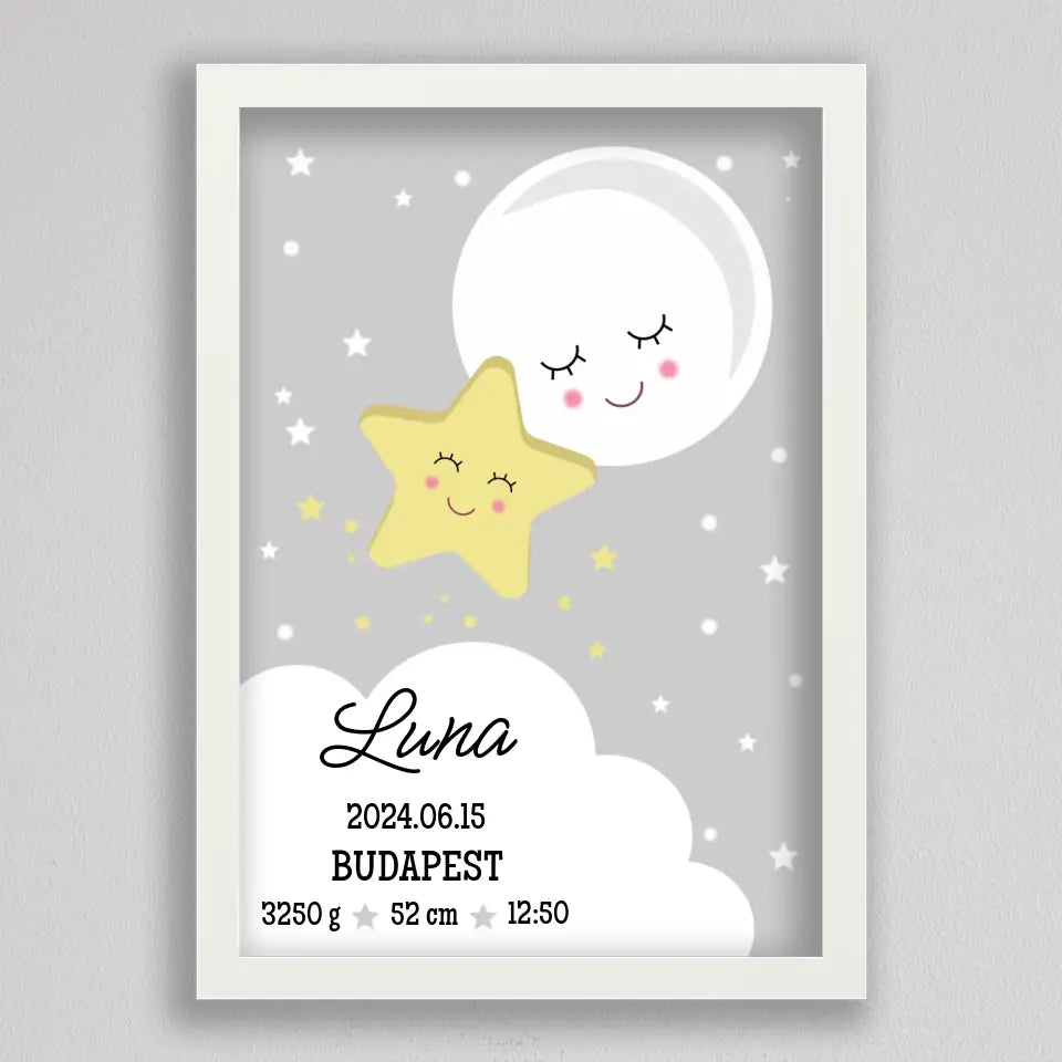 Csillagfény baba köszöntő illusztráció - többszínű csillaggal