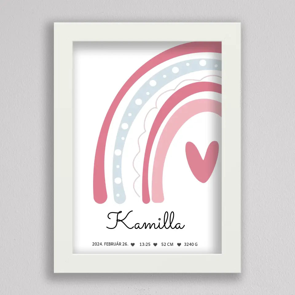 Szivárványos baba születés köszöntő poszter, illusztráció - Kislányoknak