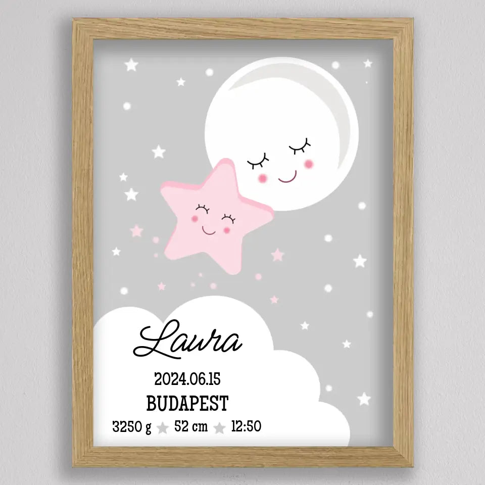 Csillagfény baba köszöntő illusztráció - többszínű csillaggal