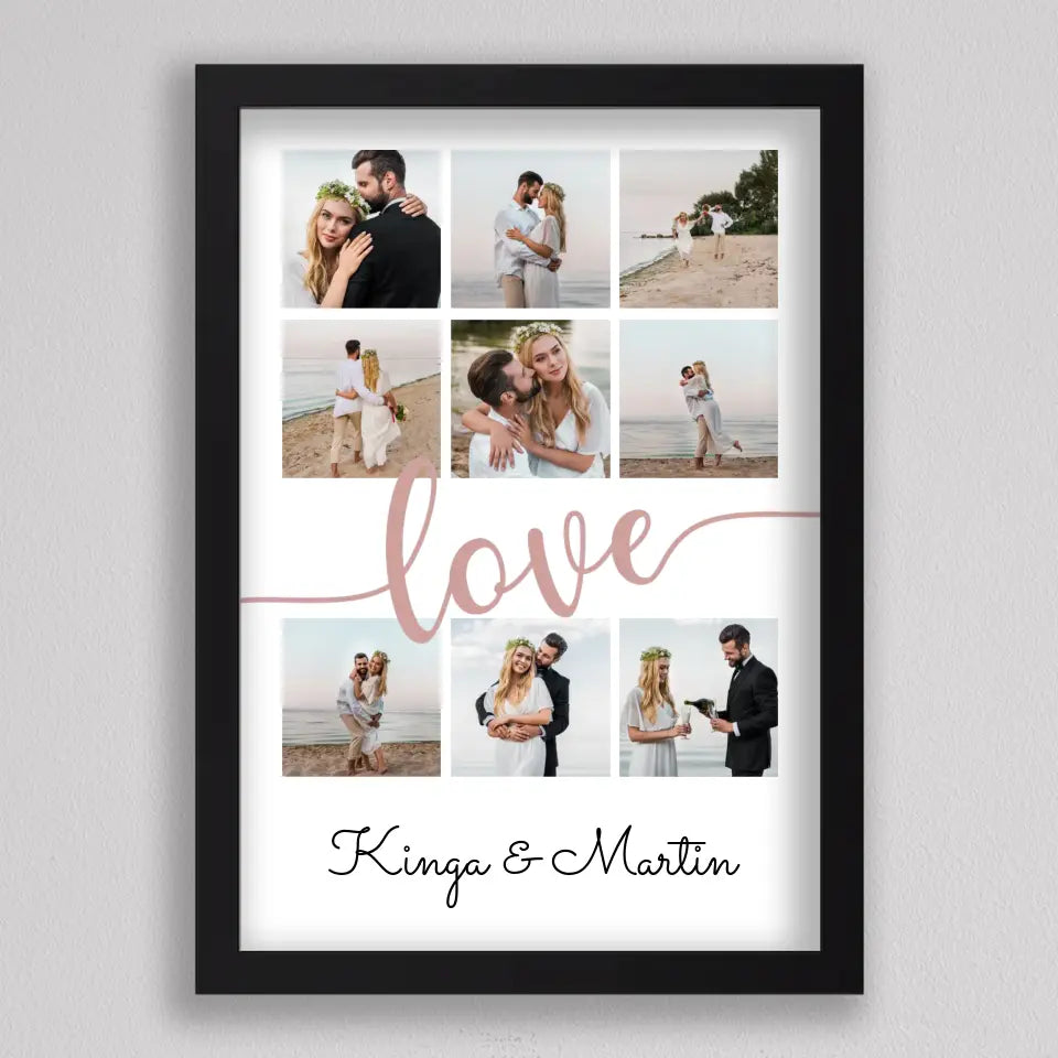 Szerelmünk pillanatai fotó kollázs love felirattal