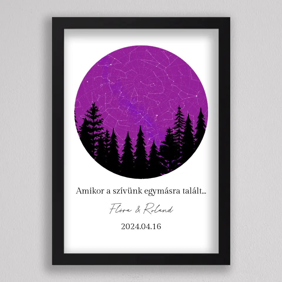 Csillagtérkép szerelmes pár sziluettel - többszínű