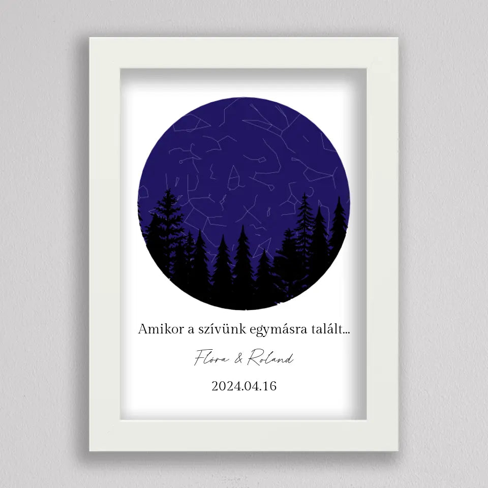 Csillagtérkép éjszakai erdő sziluettel - többszínű