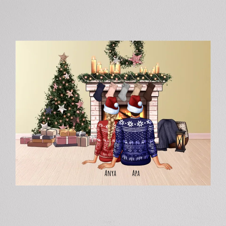 Karácsonyi Családi Illusztráció 1-től 5 gyerekig