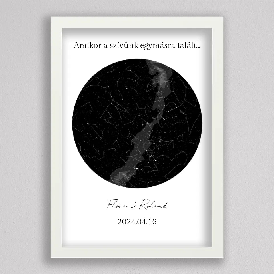 Égbolt kép a baba napjáról fehér keretben, letisztult, grafika nélküli kör alakú égbolt