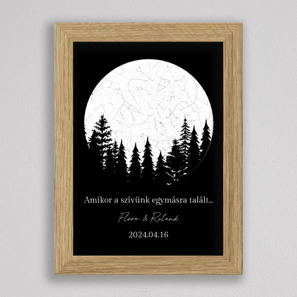 Romantikus erdő KÖR alakú csillagtérkép - többszínű