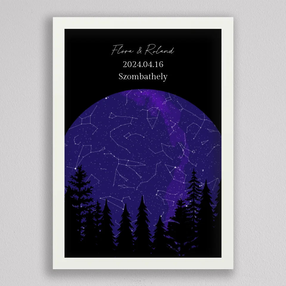 Csillagos éj romantikus KÖR alakú csillagtérkép - többszínű