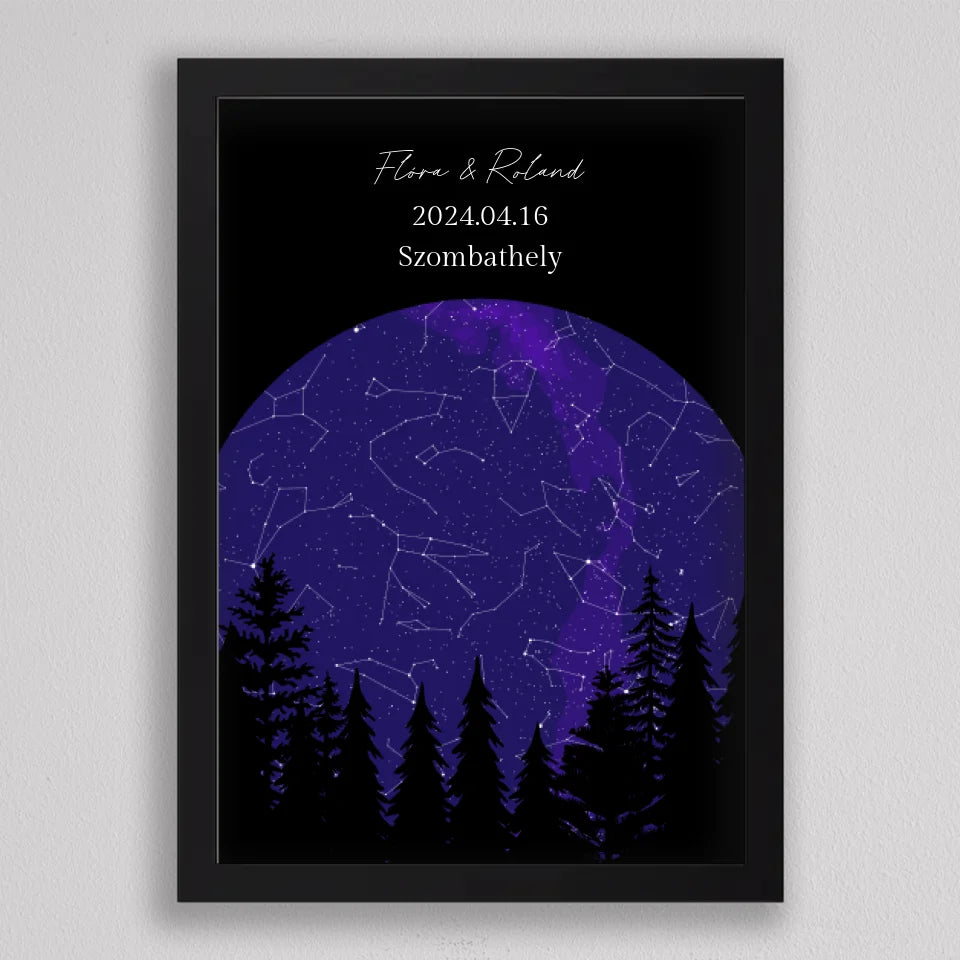 Csillagos éj romantikus KÖR alakú csillagtérkép - többszínű