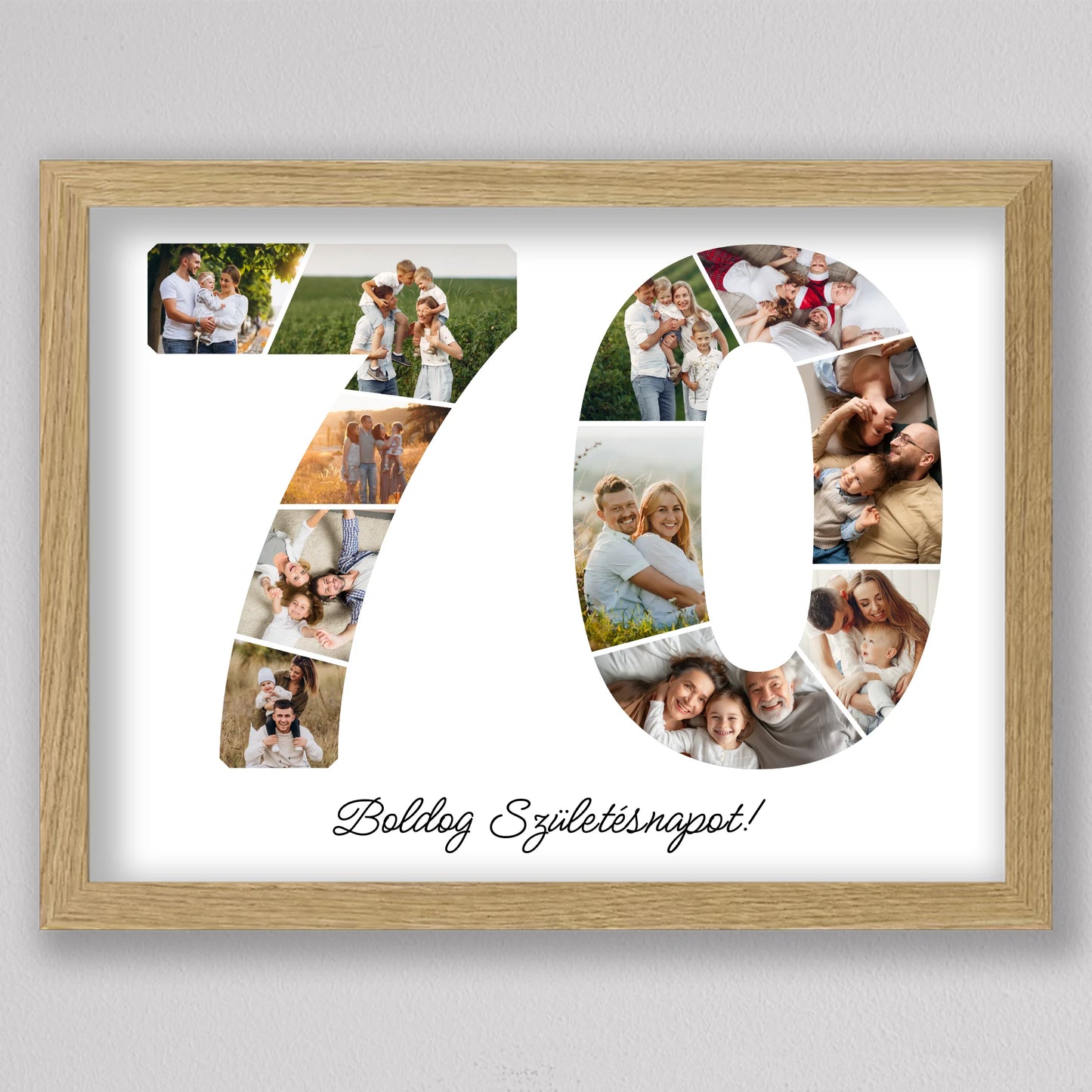 Egyedi számos fotó kollázs 70. születésnapra, évfordulóra