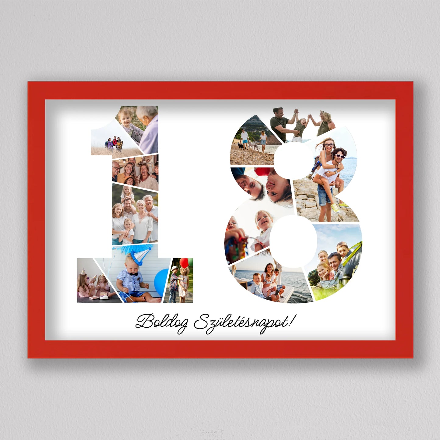 Egyedi számos fotó kollázs 18. születésnapra, évfordulóra