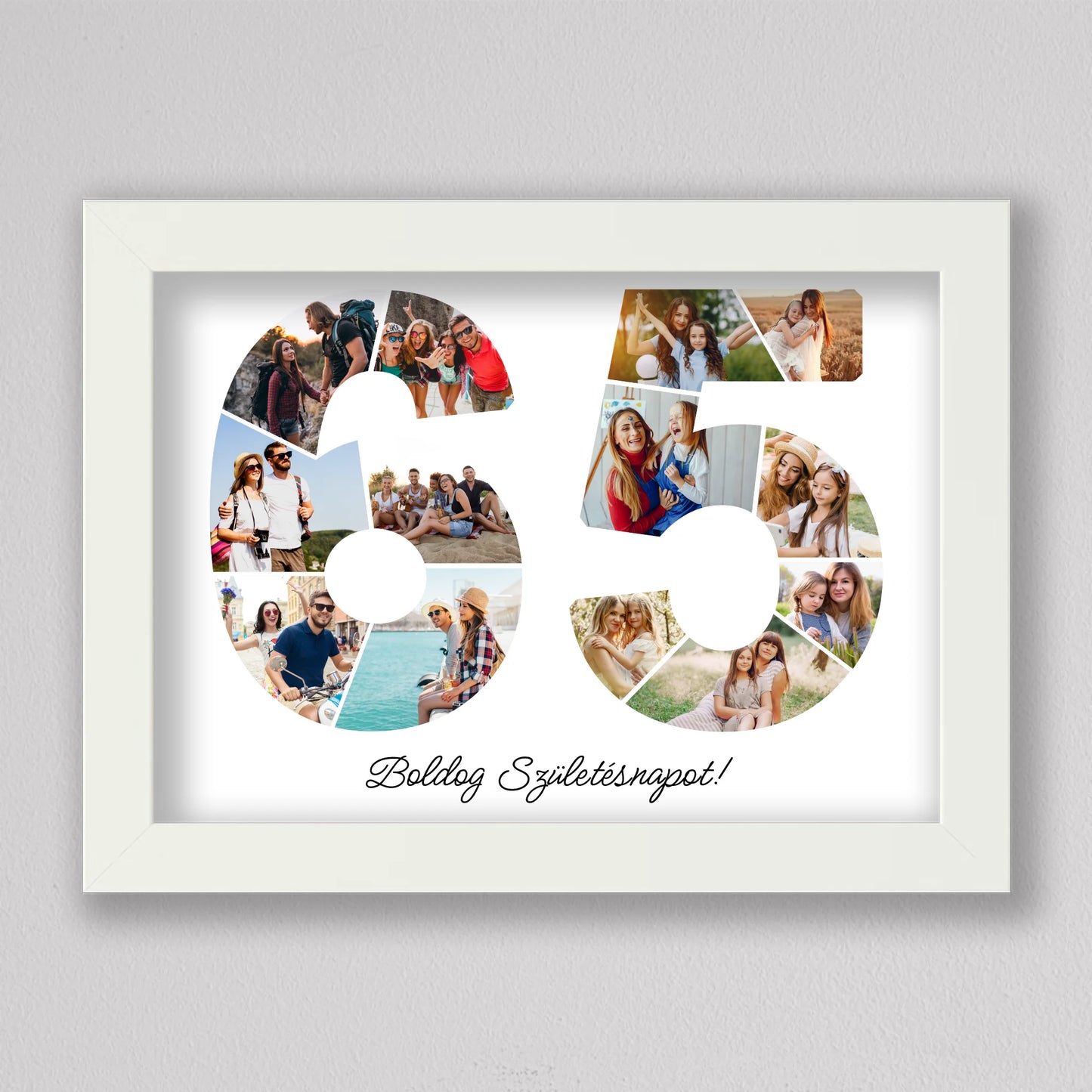 Egyedi számos fotó kollázs 65. születésnapra, évfordulóra
