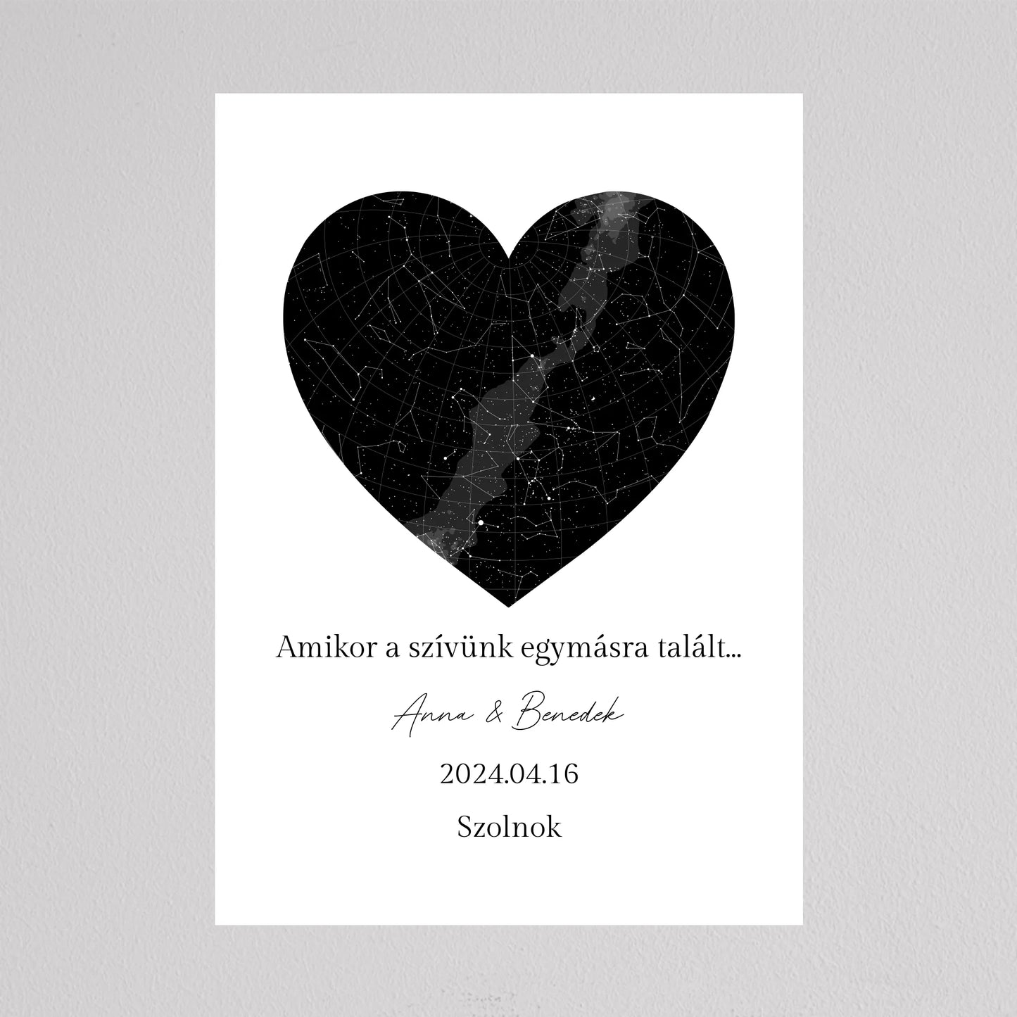 Egyedi SZÍV alakú szerelmes csillagtérkép - többszínű