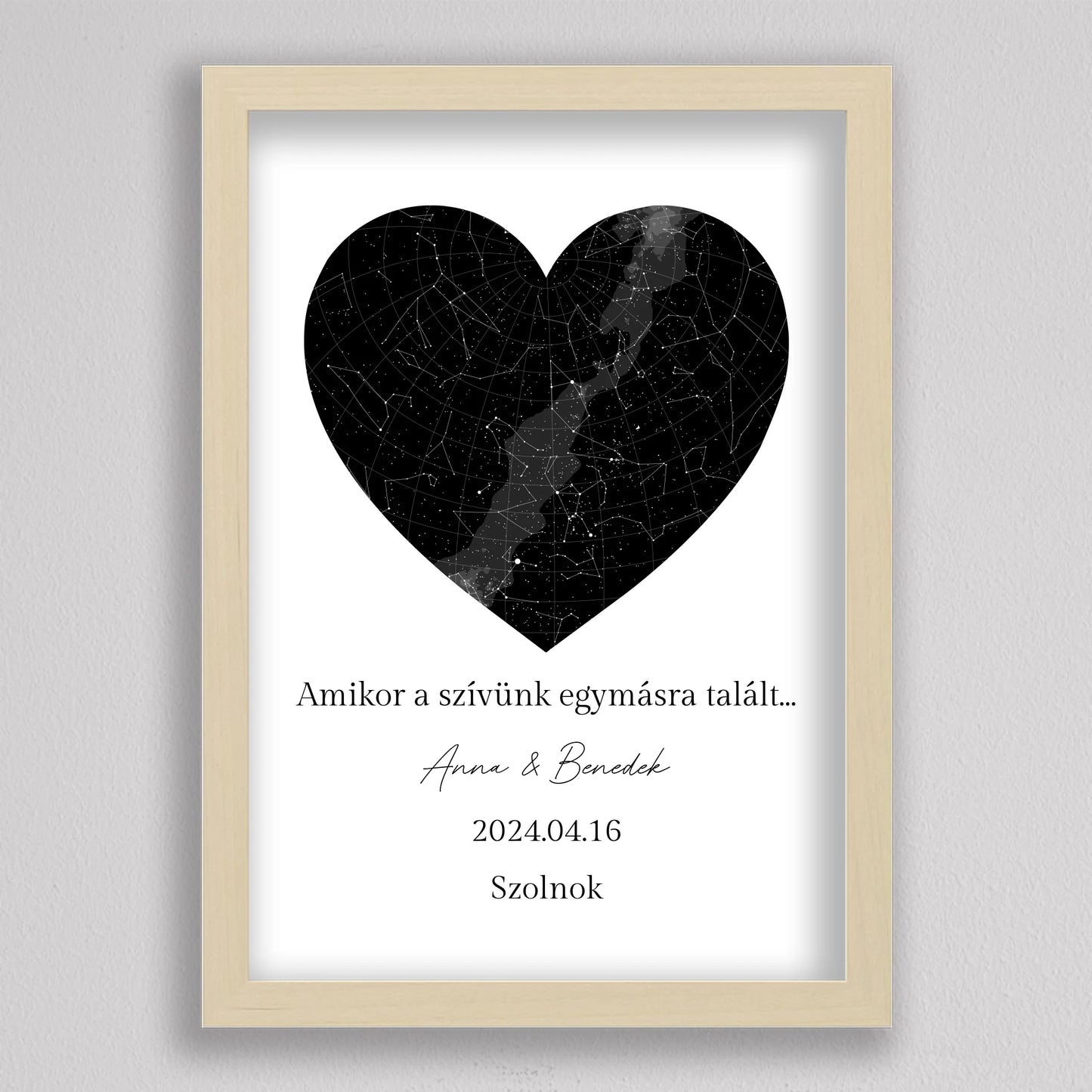 Egyedi SZÍV alakú szerelmes csillagtérkép - többszínű