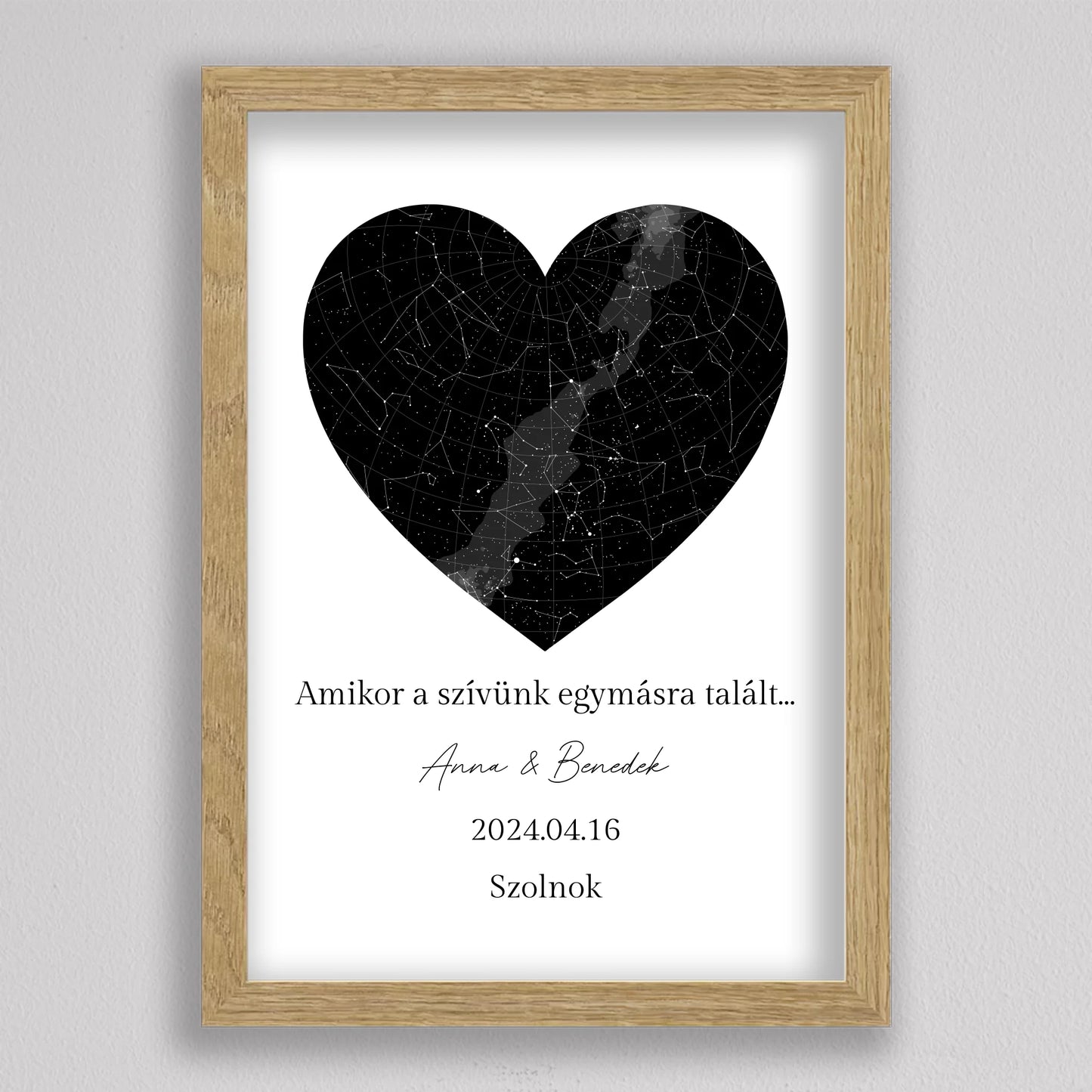 Egyedi SZÍV alakú szerelmes csillagtérkép - többszínű