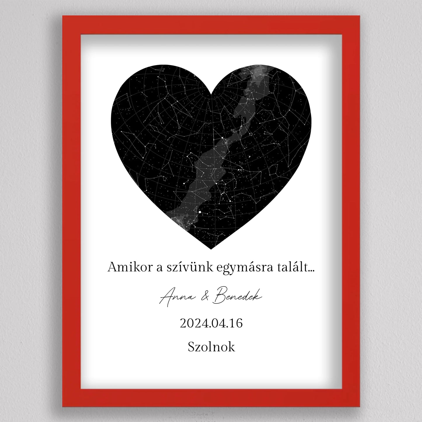 Egyedi SZÍV alakú szerelmes csillagtérkép - többszínű