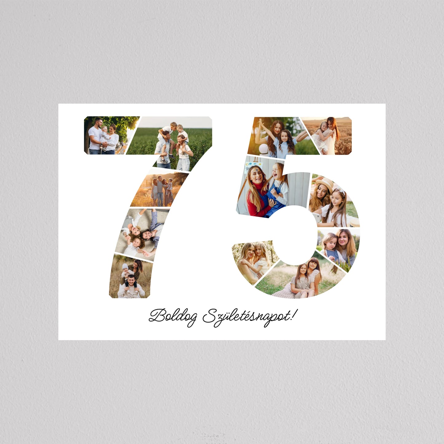 Egyedi számos fotó kollázs 75. születésnapra, évfordulóra