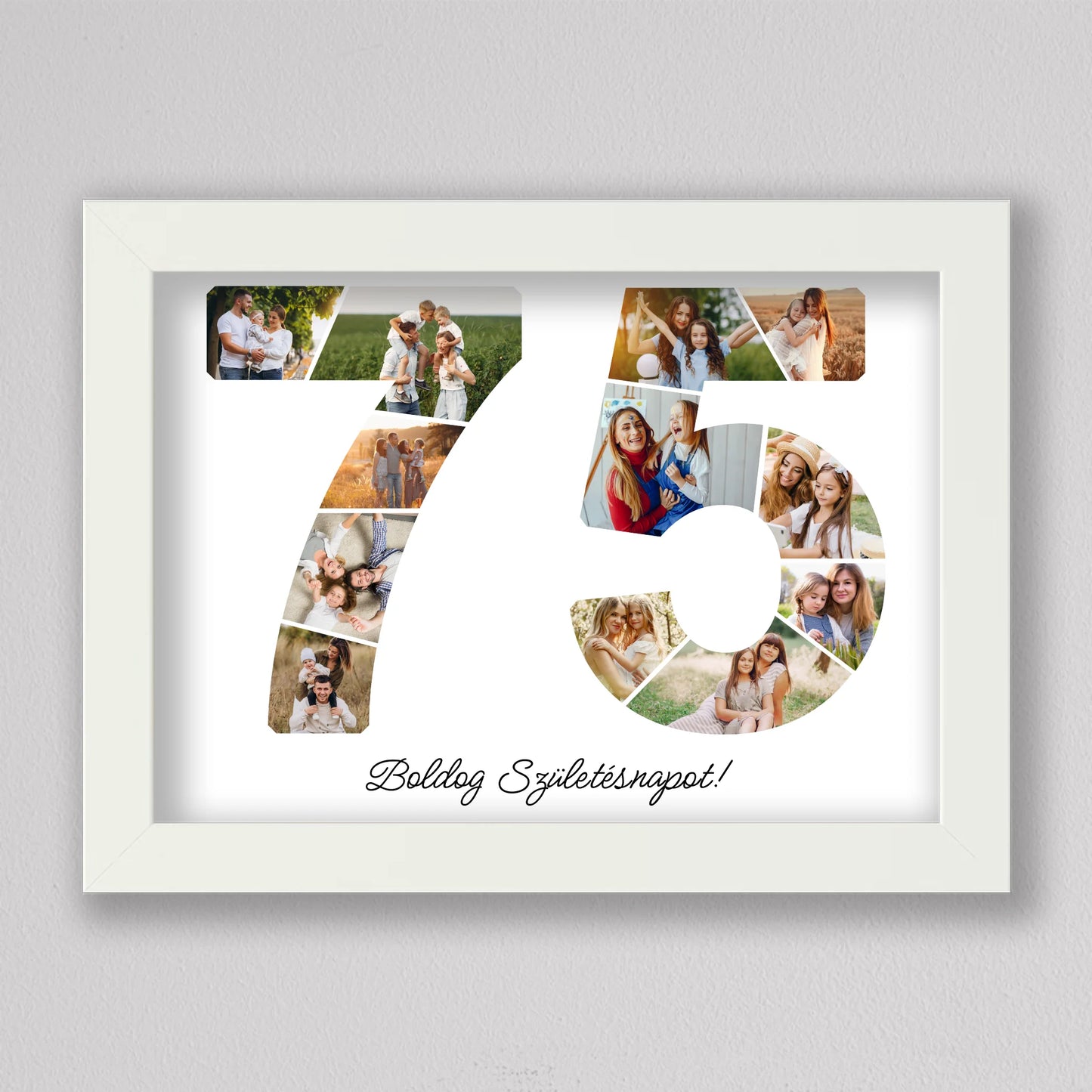 Egyedi számos fotó kollázs 75. születésnapra, évfordulóra