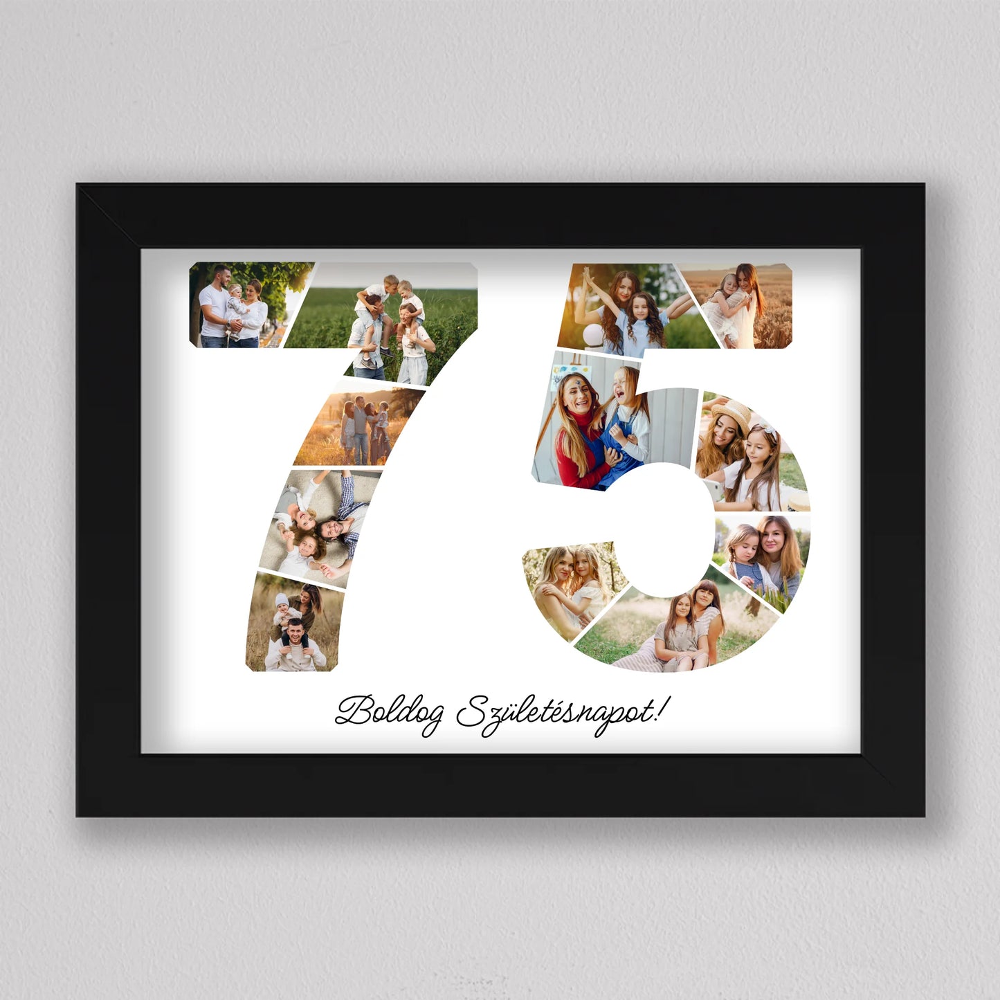 Egyedi számos fotó kollázs 75. születésnapra, évfordulóra