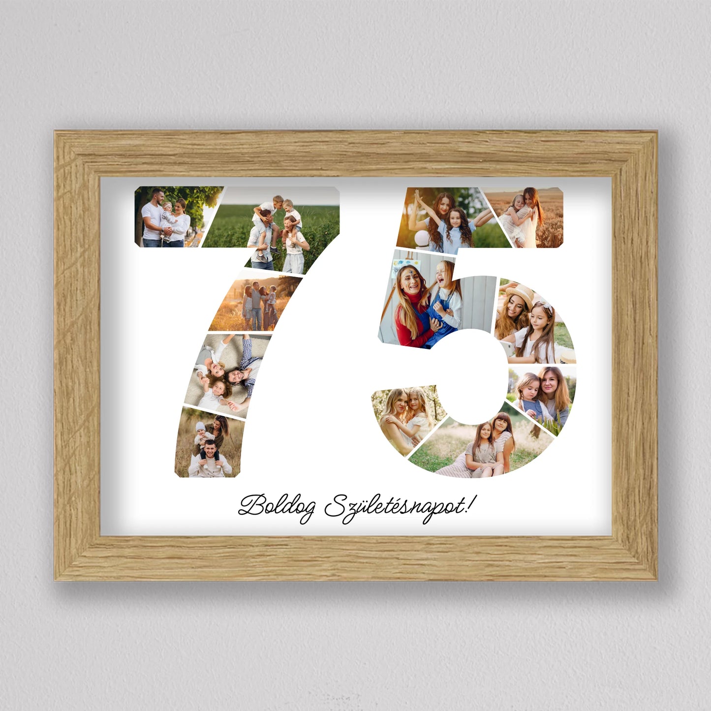 Egyedi számos fotó kollázs 75. születésnapra, évfordulóra