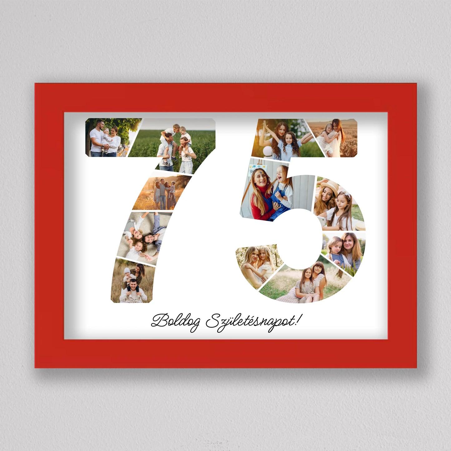 Egyedi számos fotó kollázs 75. születésnapra, évfordulóra