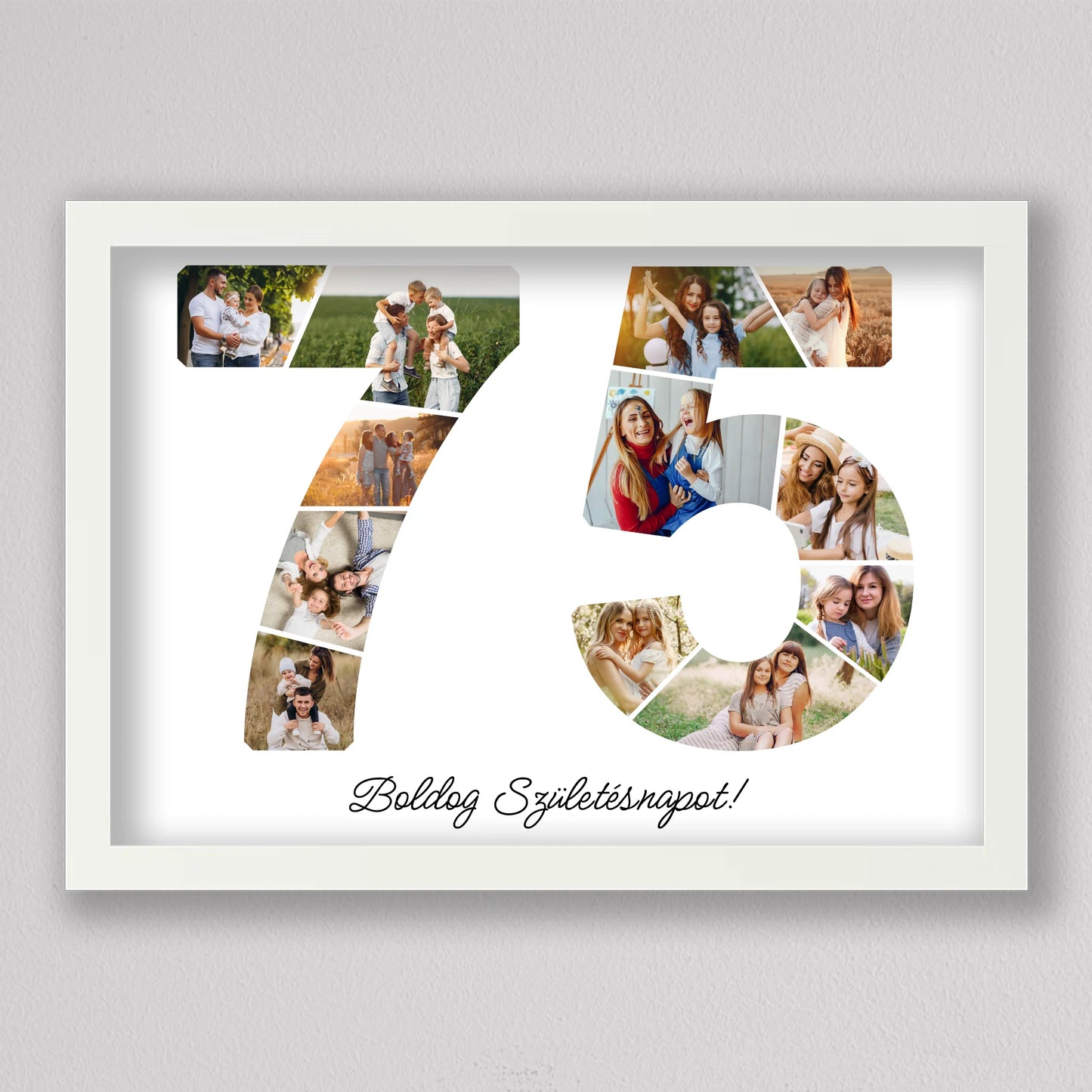 Egyedi számos fotó kollázs 75. születésnapra, évfordulóra