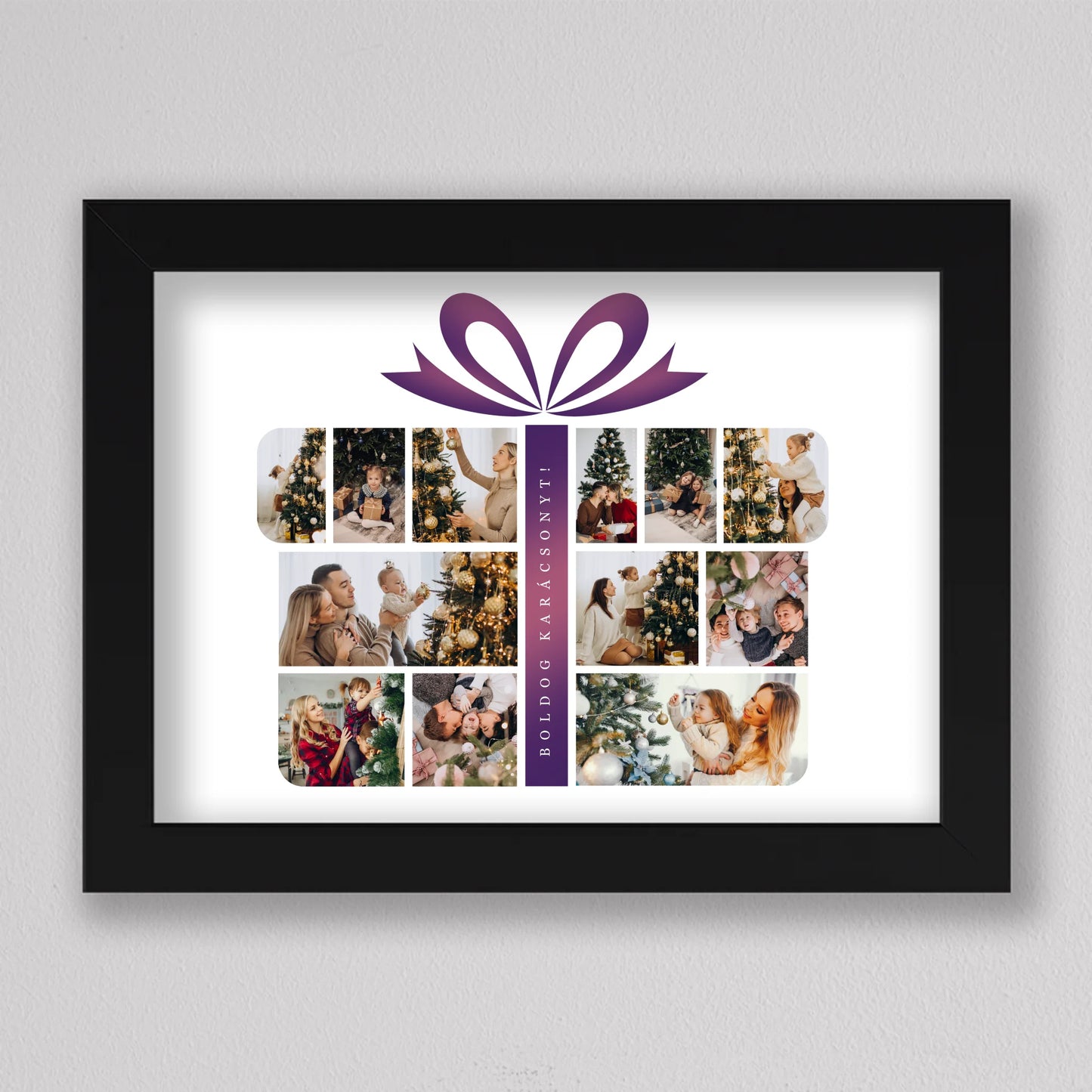 Karácsonyi ajándék alakú fotó kollázs