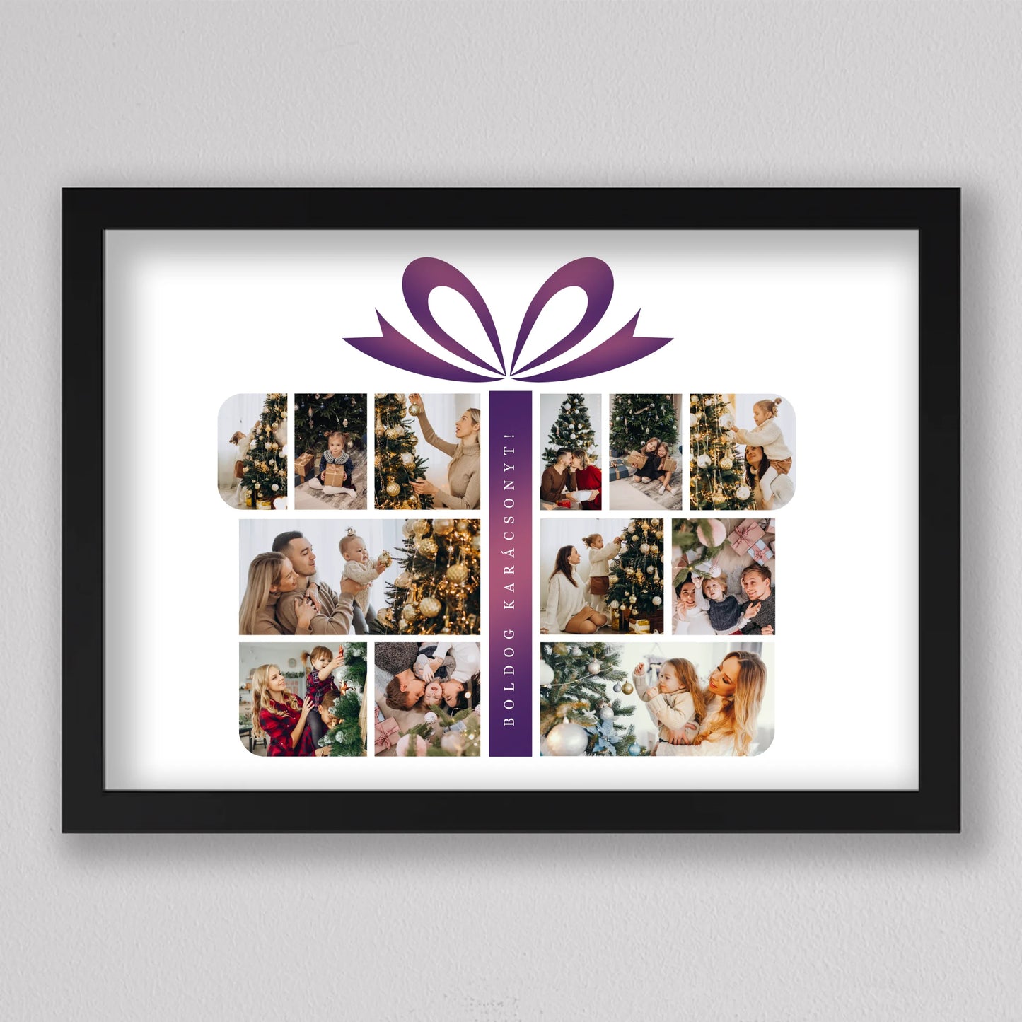 Karácsonyi ajándék alakú fotó kollázs