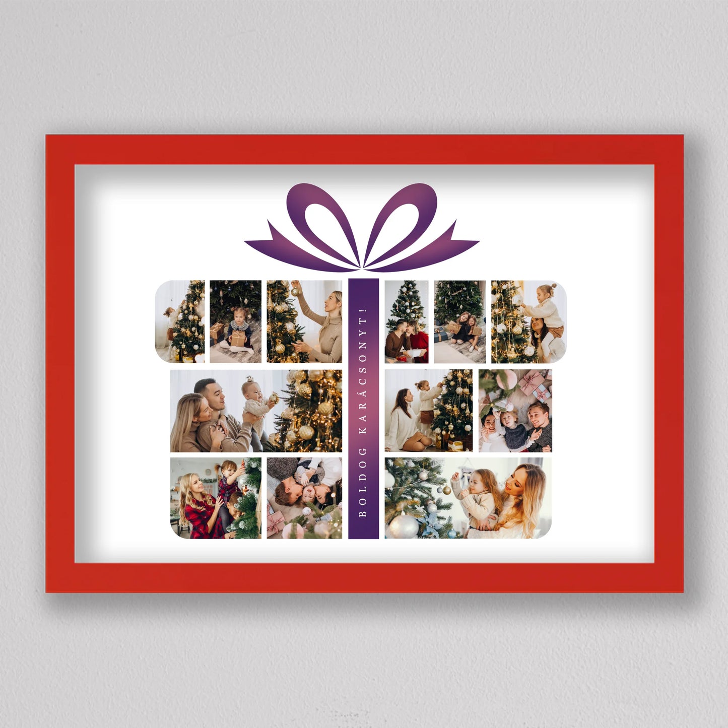 Karácsonyi ajándék alakú fotó kollázs