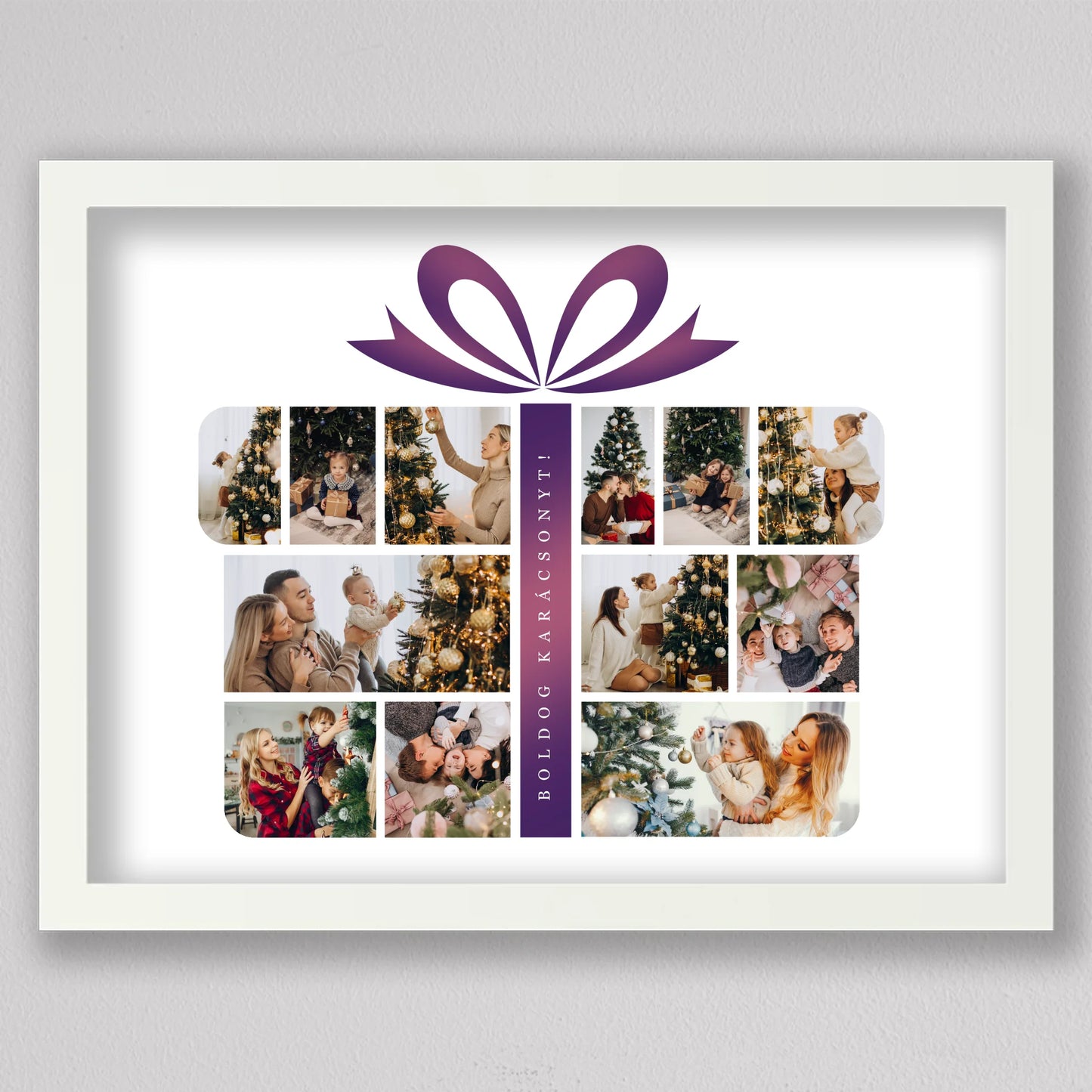 Karácsonyi ajándék alakú fotó kollázs