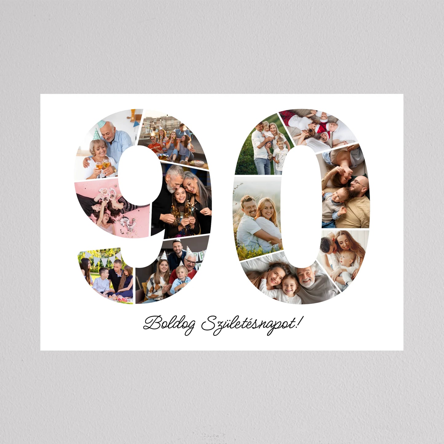 Egyedi számos fotó kollázs 90. születésnapra, évfordulóra
