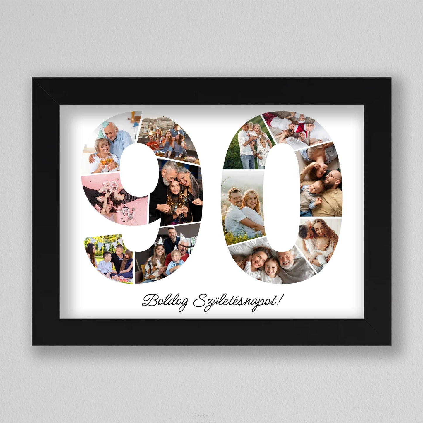 Egyedi számos fotó kollázs 90. születésnapra, évfordulóra