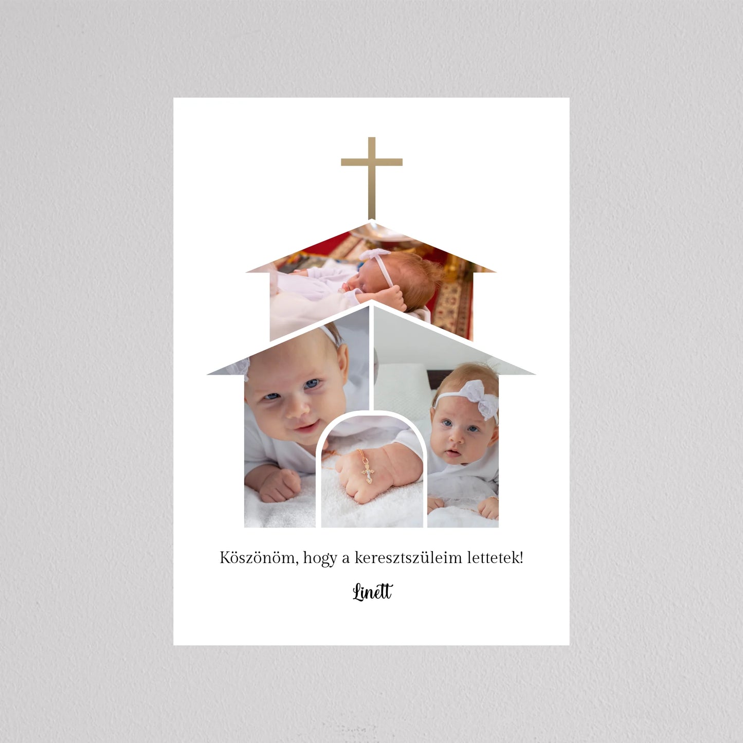 Keresztszülő köszönő templom alakú fotó kollázs keresztelőre