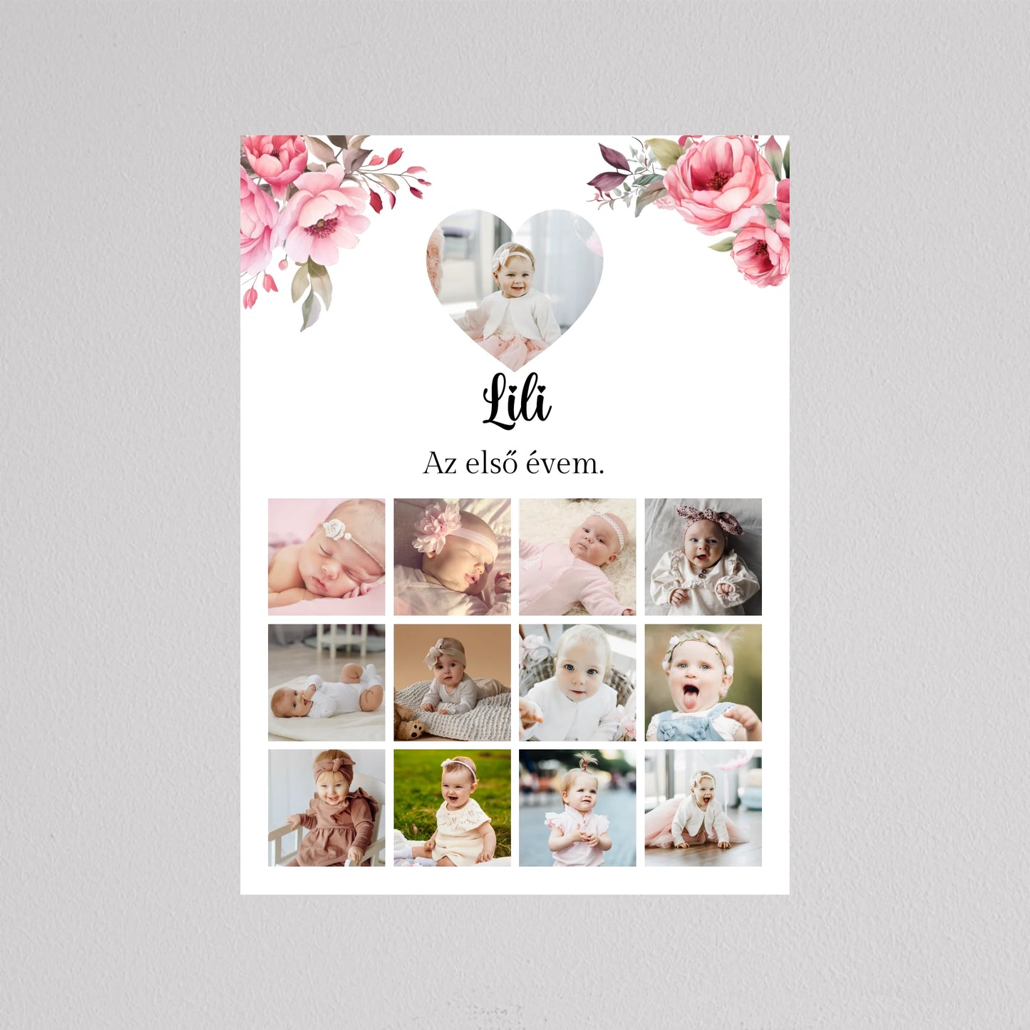 Az első évem - Egy éves szülinapi fotó kollázs - lány