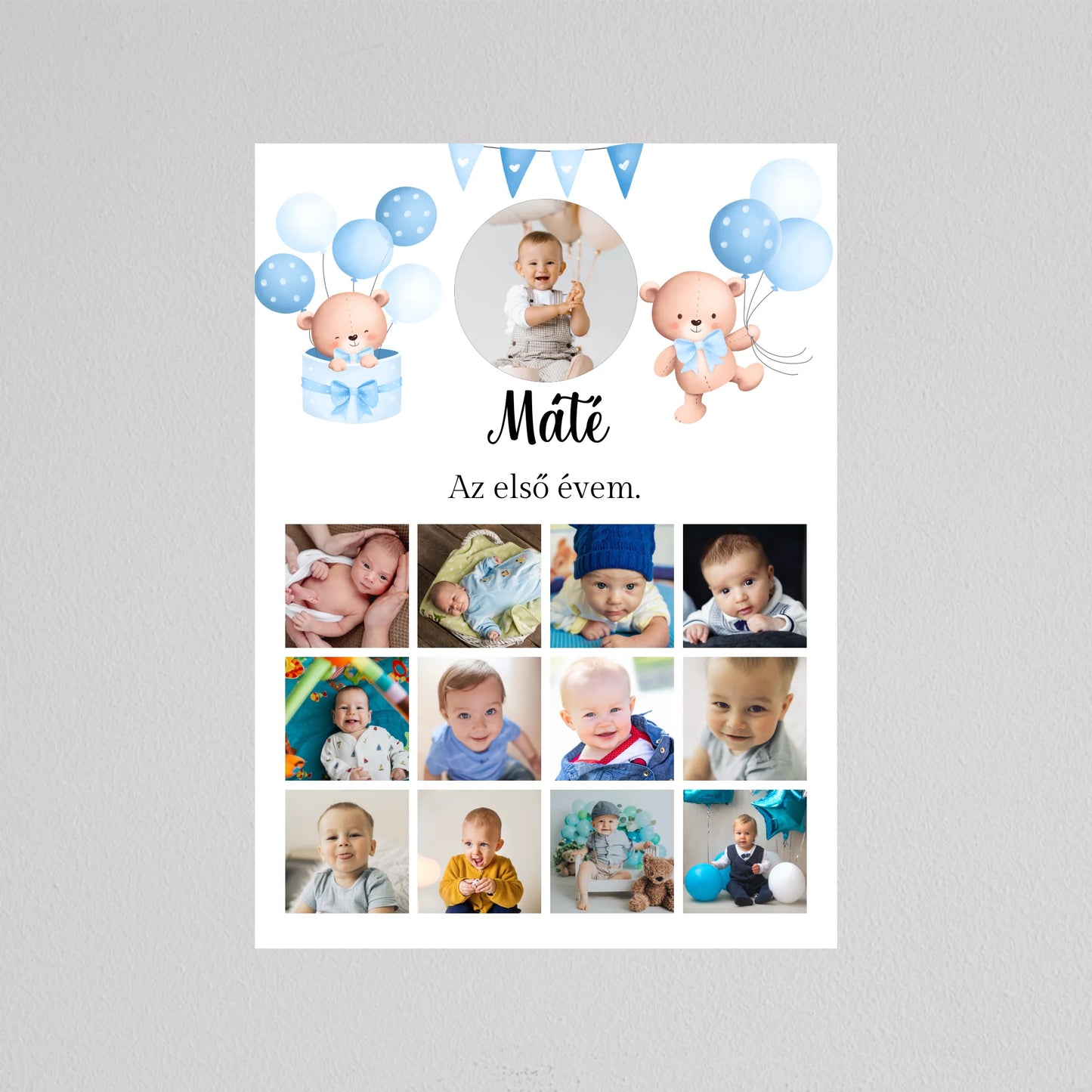 Az első évem - Egy éves szülinapi fotó kollázs - fiú