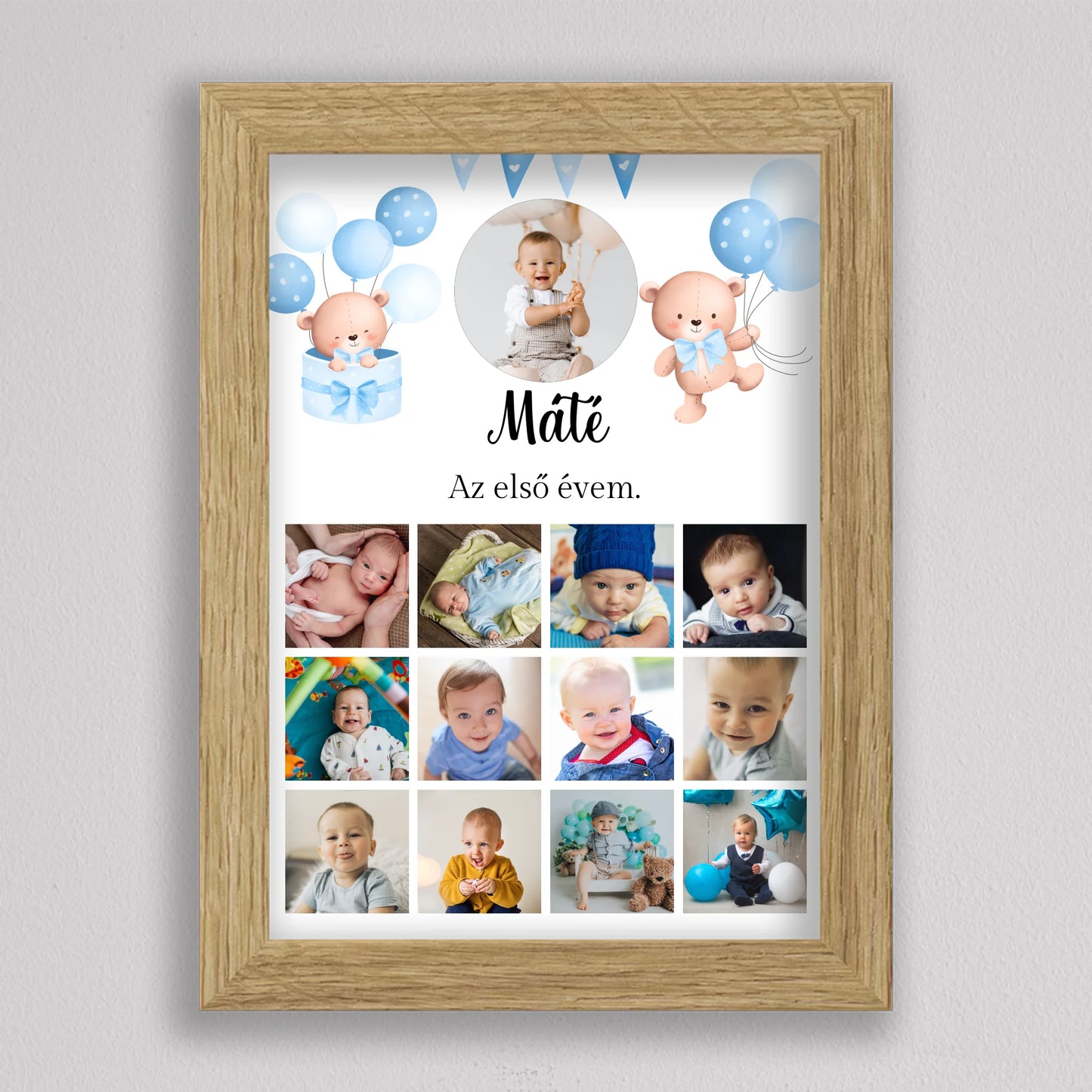 Az első évem - Egy éves szülinapi fotó kollázs - fiú
