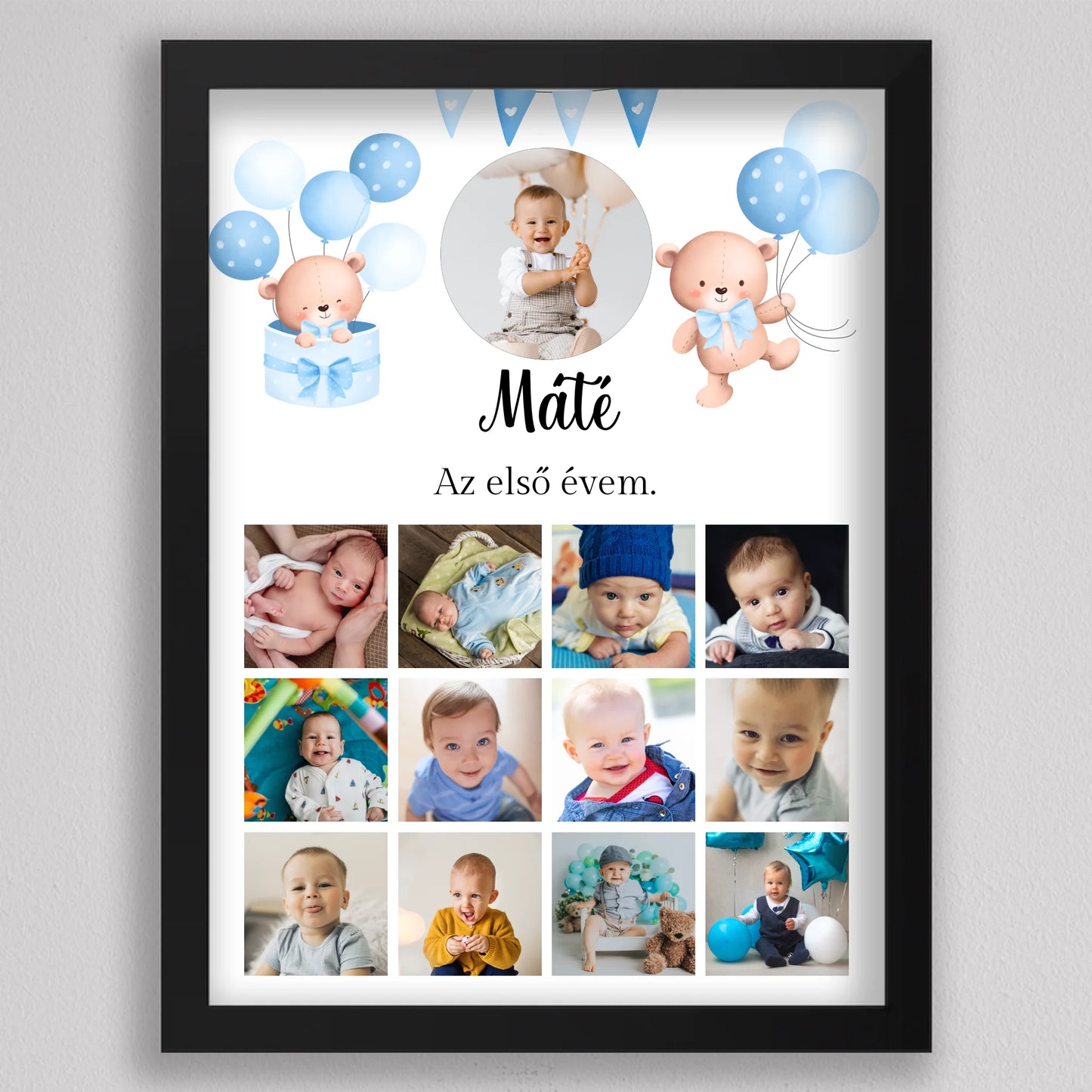 Az első évem - Egy éves szülinapi fotó kollázs - fiú