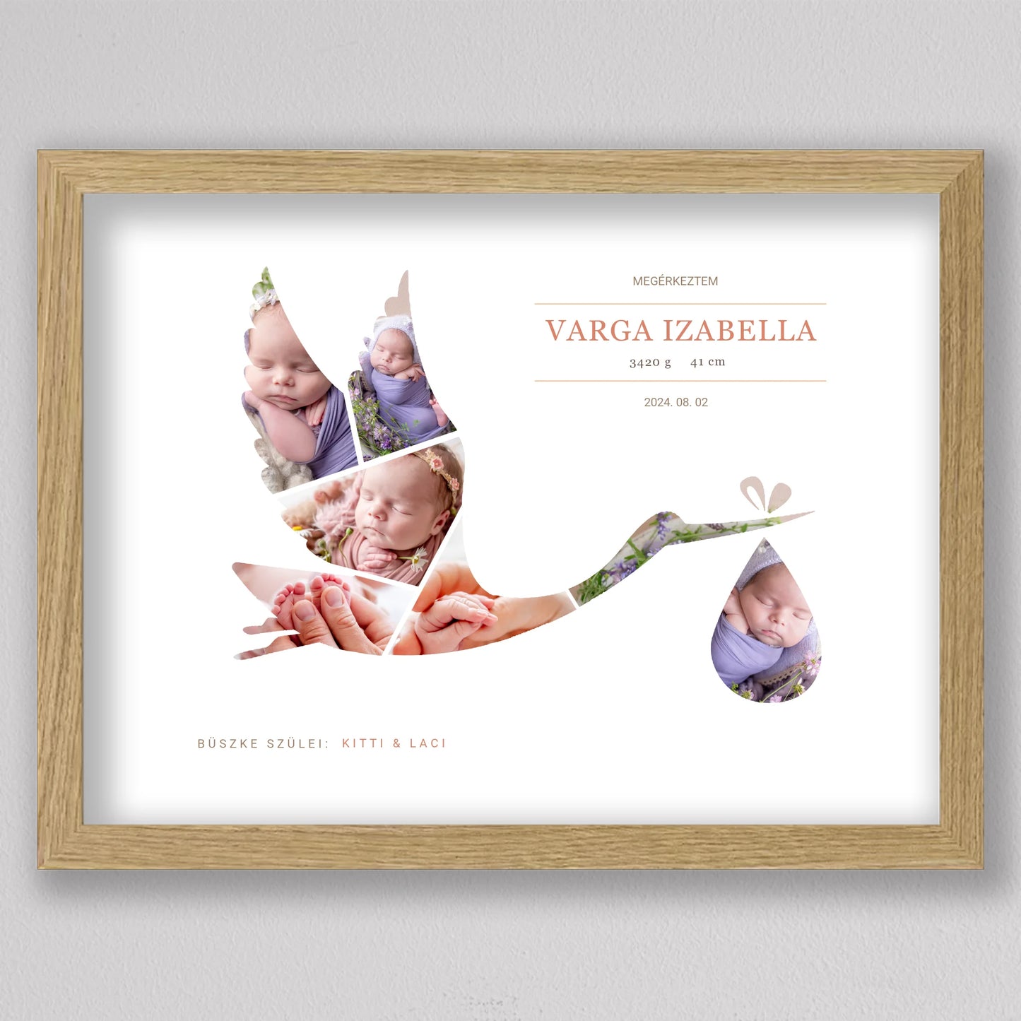 Gólya alakú babaköszöntő fotó kollázs