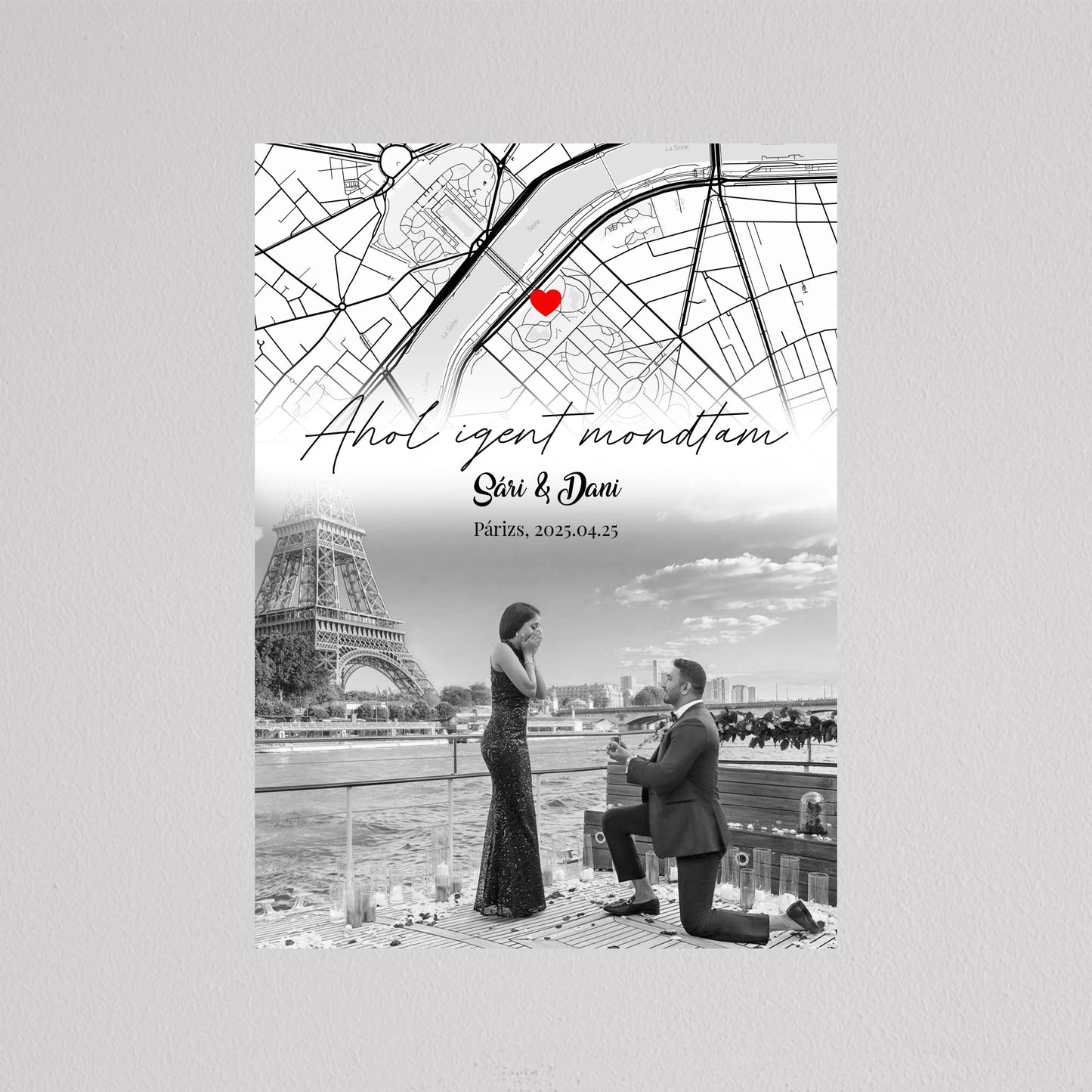 Eljegyzésünk története – Személyre Szabható Térképes Poszter