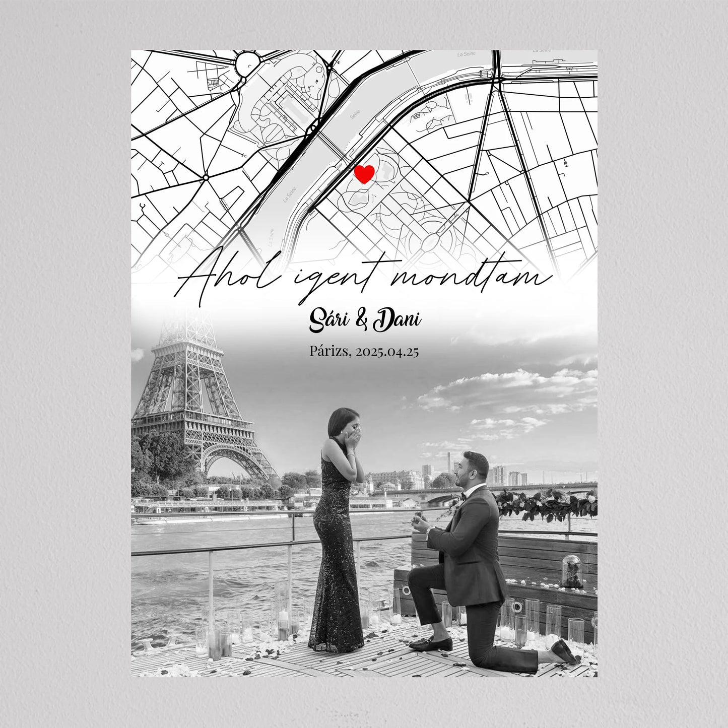 Eljegyzésünk története – Személyre Szabható Térképes Poszter