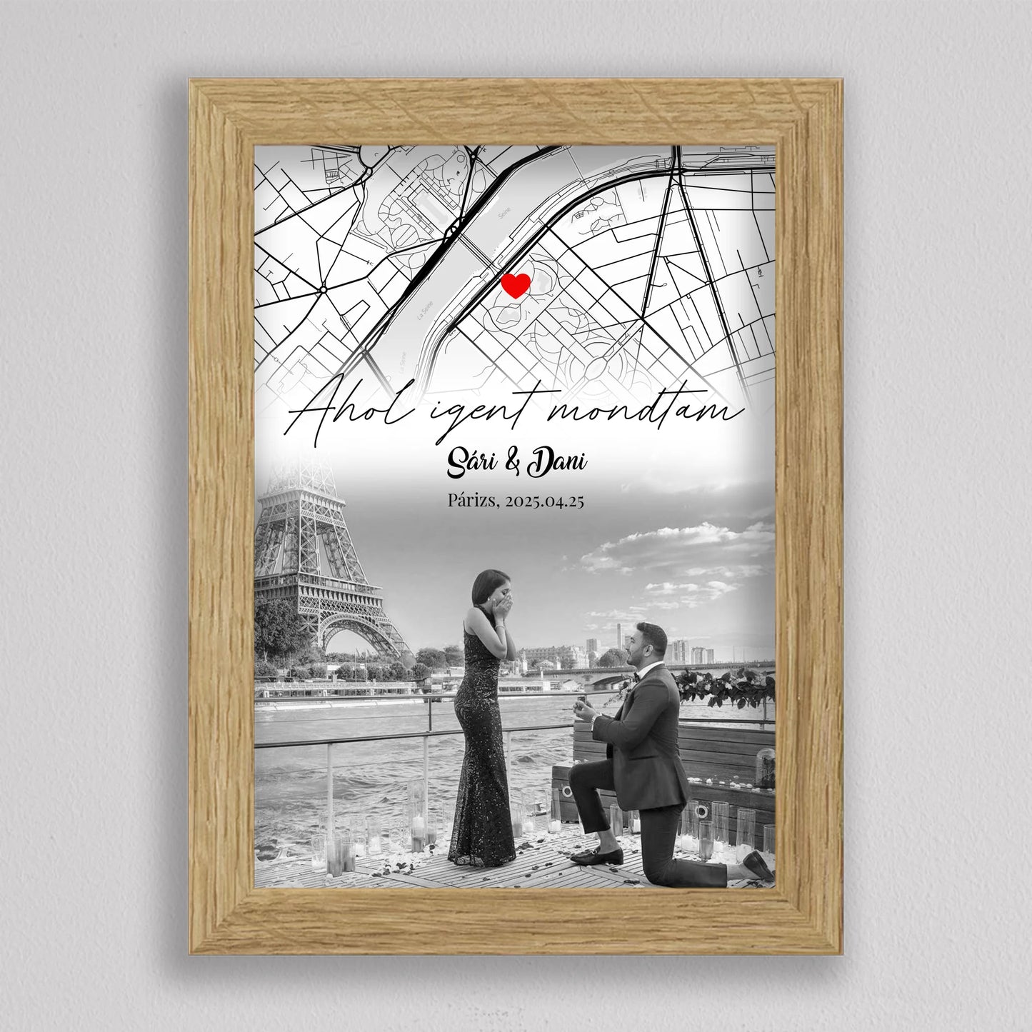 Eljegyzésünk története – Személyre Szabható Térképes Poszter