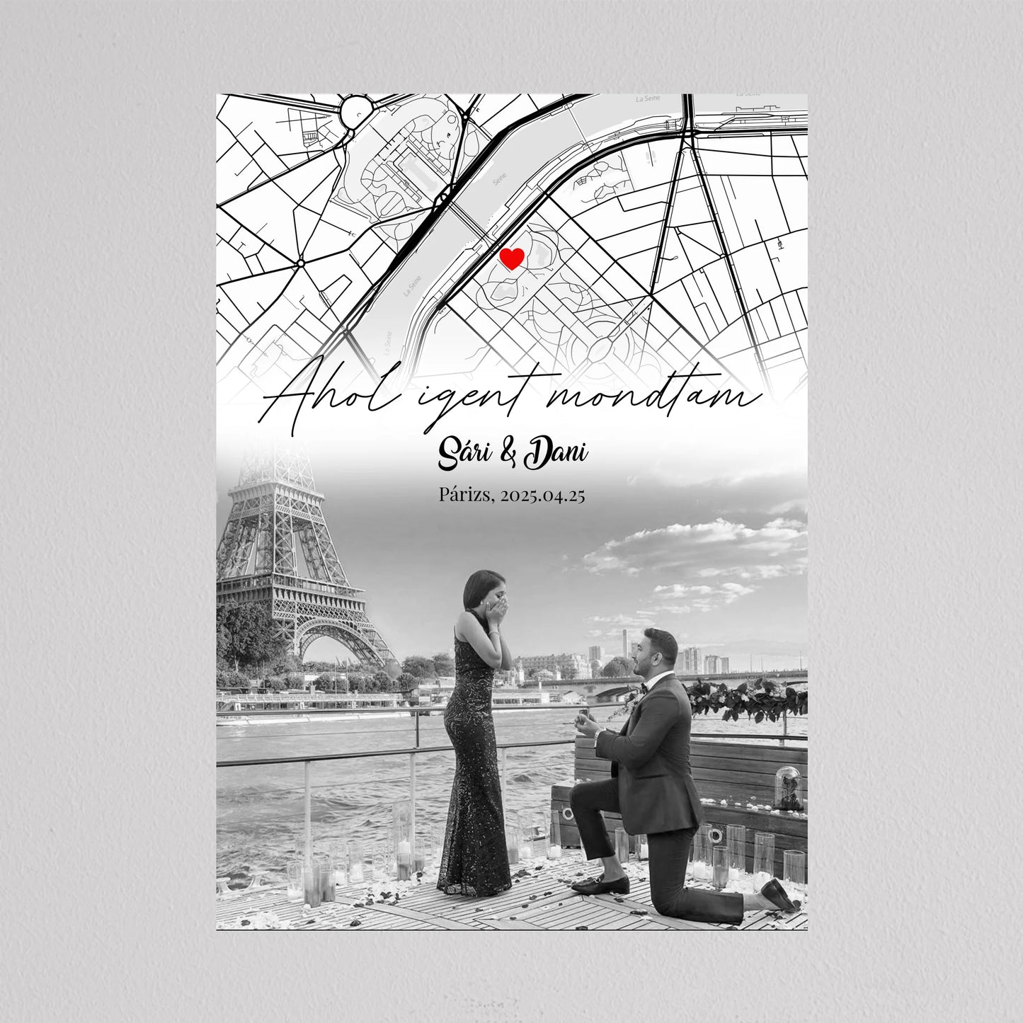 Eljegyzésünk története – Személyre Szabható Térképes Poszter