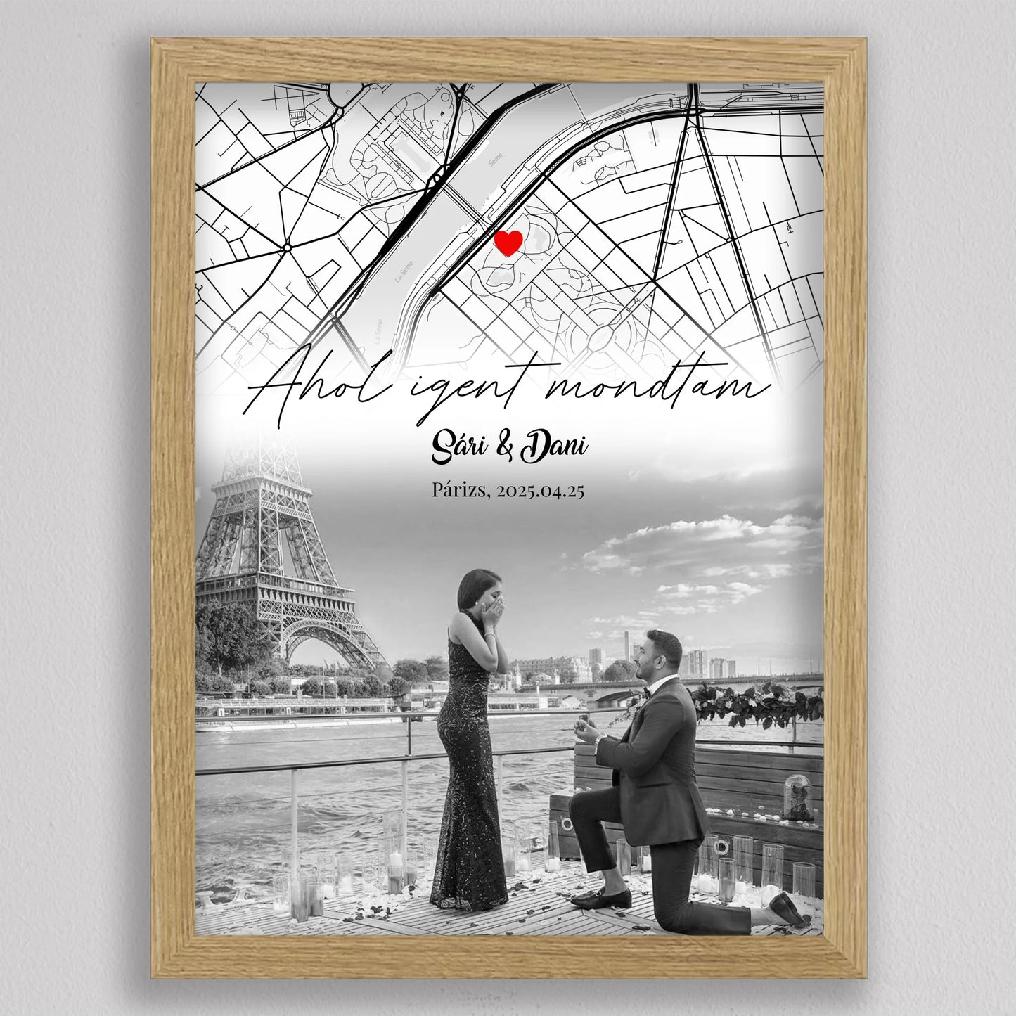 Eljegyzésünk története – Személyre Szabható Térképes Poszter