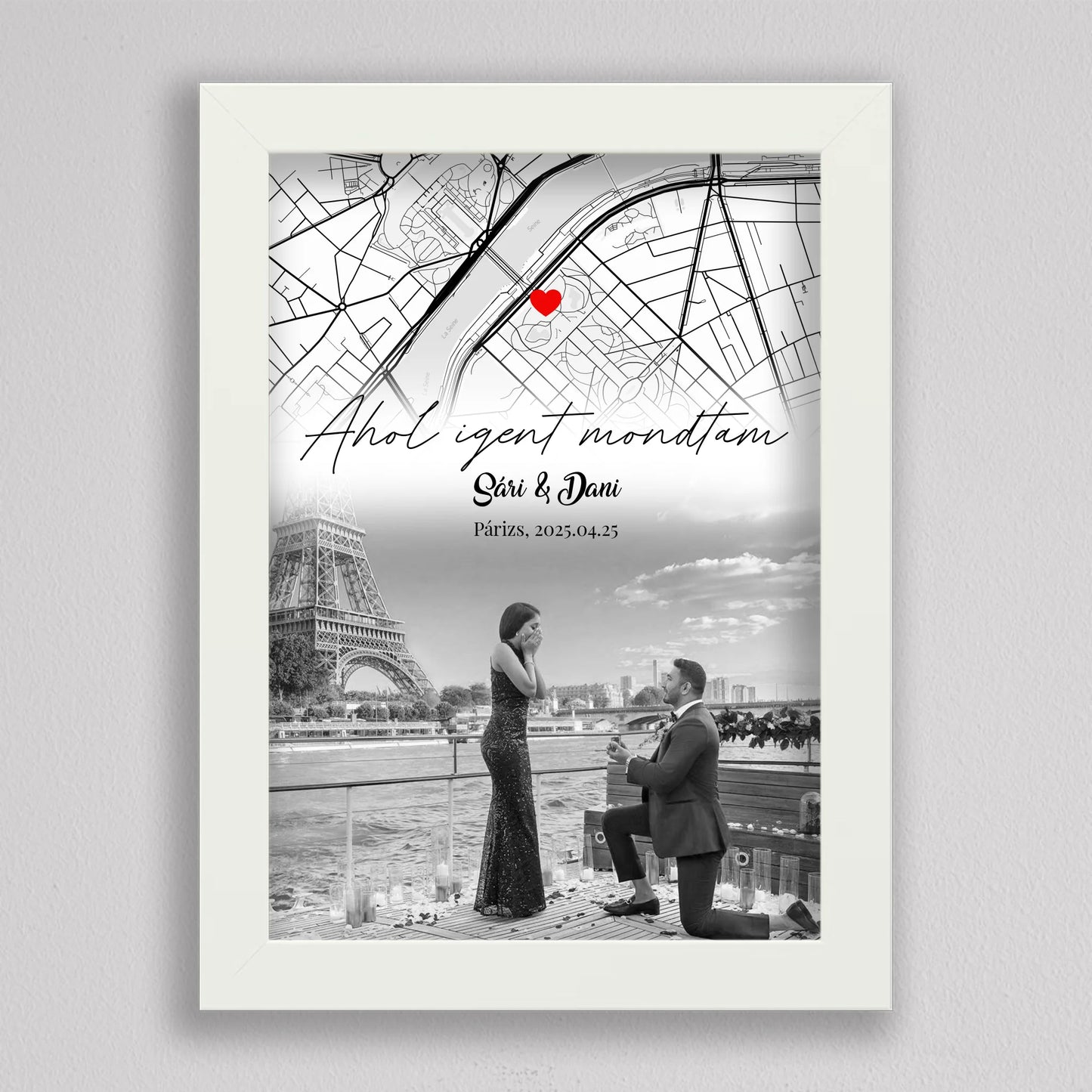 Eljegyzésünk története – Személyre Szabható Térképes Poszter