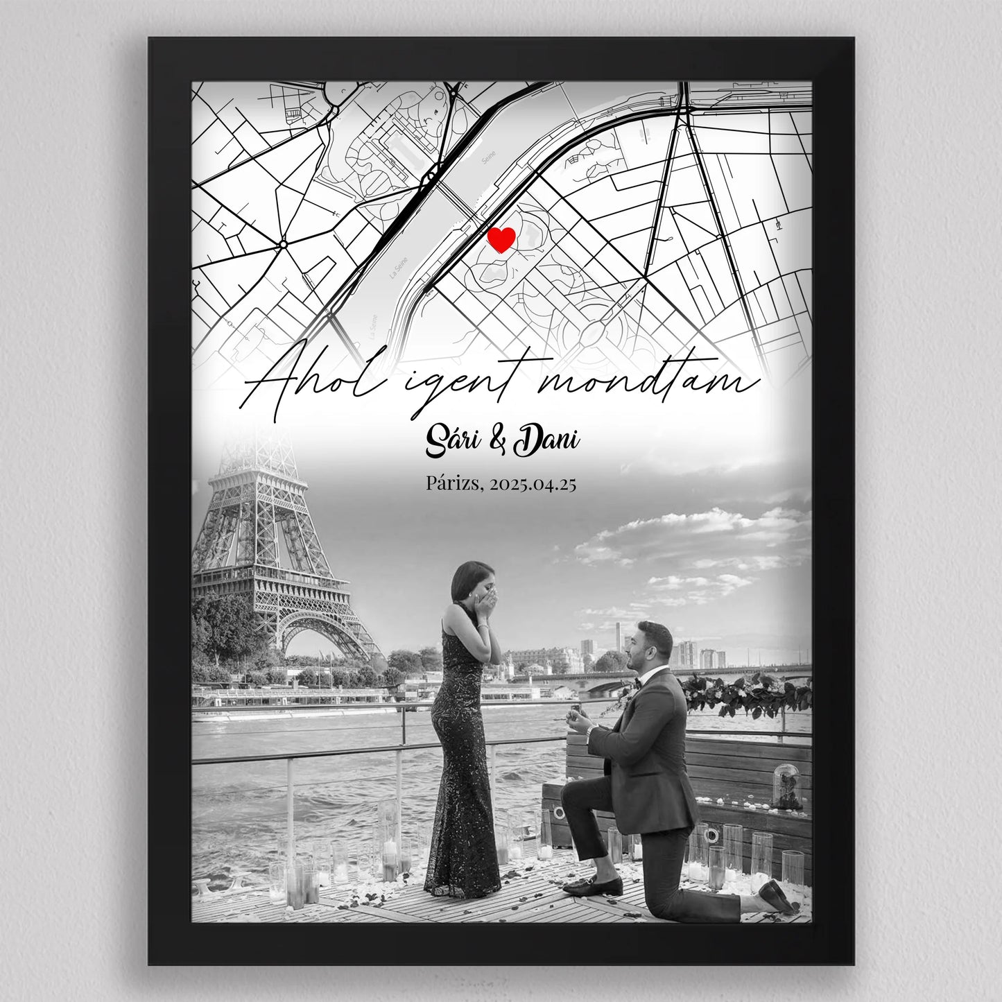 Eljegyzésünk története – Személyre Szabható Térképes Poszter